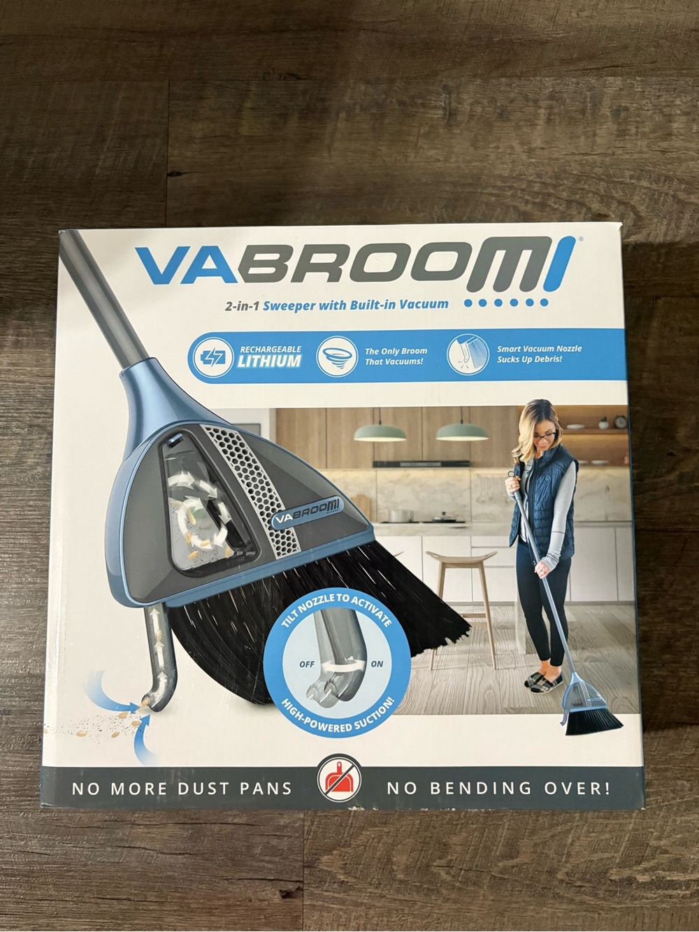 VABROOM 2-in-1 Sweeper with Built-in Vacuum - Blue/Black